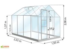 Serre De Jardin En Verre Trempé Lams 4,9 M² - Allium Vert -Serre Et Potager Soldes Magasin dimensions serre lams allium 4 90m2 1