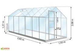 Serre De Jardin En Verre Trempé Lams 7,3 M² - Allium Vert -Serre Et Potager Soldes Magasin dimensions serre lams allium 7 30m2 1