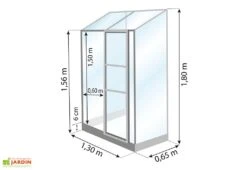 Serre De Jardin Adossée En Verre Lams 0,9 M² - Melissa Alu Naturel -Serre Et Potager Soldes Magasin dimensions serre lams melissa 0 90m2