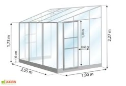 Serre De Jardin Adossée En Verre Lams 4,9 M² - Melissa Alu Naturel -Serre Et Potager Soldes Magasin dimensions serre lams melissa 4 90m2 1