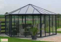 Jardin D’Hiver GARDA Gris Anthracite 5,95 X 5,17 X 3,32 M -Serre Et Potager Soldes Magasin jardin hiver aluminium tonnelle garda palram 19m2 4