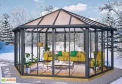 Jardin D’Hiver GARDA Gris Anthracite 5,95 X 5,17 X 3,32 M -Serre Et Potager Soldes Magasin jardin hiver aluminium tonnelle garda palram 19m2 5