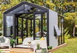 Serre De Jardin Bois Et Verre Trempé Avec Panneaux Occultants – Hibiscus -Serre Et Potager Soldes Magasin jardin hiver bois verre trempe stali