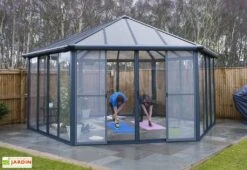 Jardin D’Hiver GARDA Gris Anthracite 5,95 X 5,17 X 3,32 M -Serre Et Potager Soldes Magasin jardin hiver ferme gazebo hexagonal garda gris anthracite 597x517x332cm 4