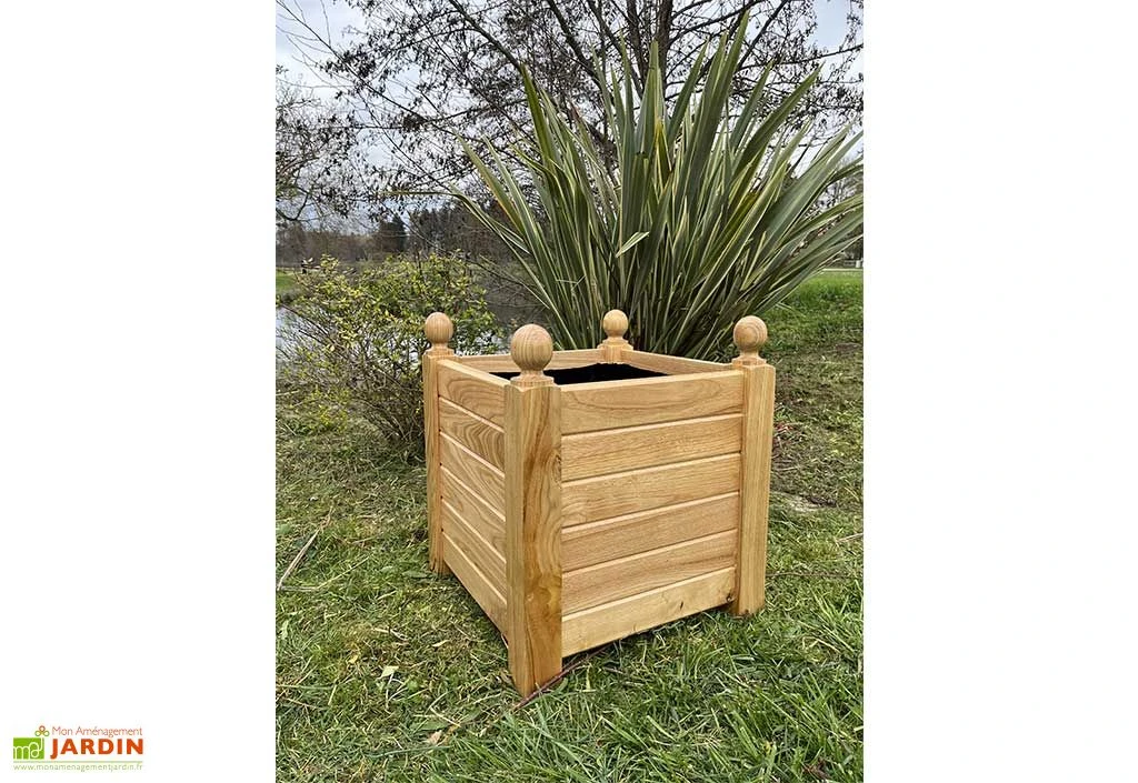 Bac à Fleurs Carré Sur Pieds En Bois De Châtaignier Lasuré - Oranger 1 Bac à Fleurs Carré Sur Pieds En Bois De Châtaignier Lasuré - Oranger