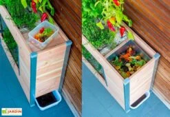 Potager Sur Pieds Balcomposteur Et Composteur Intégré – Bois Douglas -Serre Et Potager Soldes Magasin potager urbain jardiniere bois composteur francais 2
