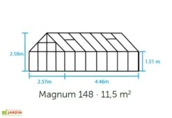 Halls Serre De Jardin En Aluminium Et Verre Trempé Magnum 148 – 11,5 M² -Serre Et Potager Soldes Magasin schema dimensions serre jardin magnum 148