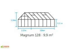 Halls Serre De Jardin En Aluminium Et Verre Trempé Magnum 128 – 9,9 M² -Serre Et Potager Soldes Magasin schema dimensions serre verre magnum 128 1