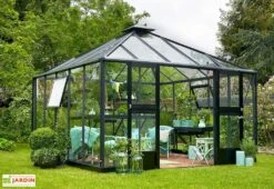 Jardin D’Hiver En Verre Trempé Alu Anthracite 13,5 M² – Juliana Oase -Serre Et Potager Soldes Magasin serre jardin aluminium anthracite verre trempe juliana oase 14