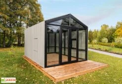 Serre De Jardin En Bois Et Verre Trempé Avec Panneaux Occultants – Tournesol -Serre Et Potager Soldes Magasin serre jardin bois panneaux occultants stali design 06