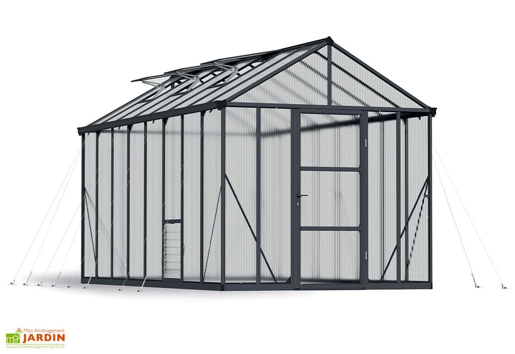 Serre De Jardin En Aluminium Et Polycarbonate Glory 11,8 M² - Grise 2 Serre De Jardin En Aluminium Et Polycarbonate Glory 11,8 M² - Grise – Image 2
