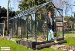 Serre De Jardin En Verre Trempé Grise Avec Base 5,77 M² -Serre Et Potager Soldes Magasin serre verre trempe aluminium