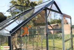 Serre De Jardin En Verre Trempé Grise Avec Base 5,77 M² -Serre Et Potager Soldes Magasin serre verre trempe aluminium 7